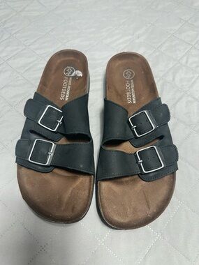White Mountain Black Dual Buckle Slide Sandals